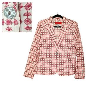 ANNE KLEIN Off White with Red Embroidery Blazer Jacket Size 10 Medium NWT